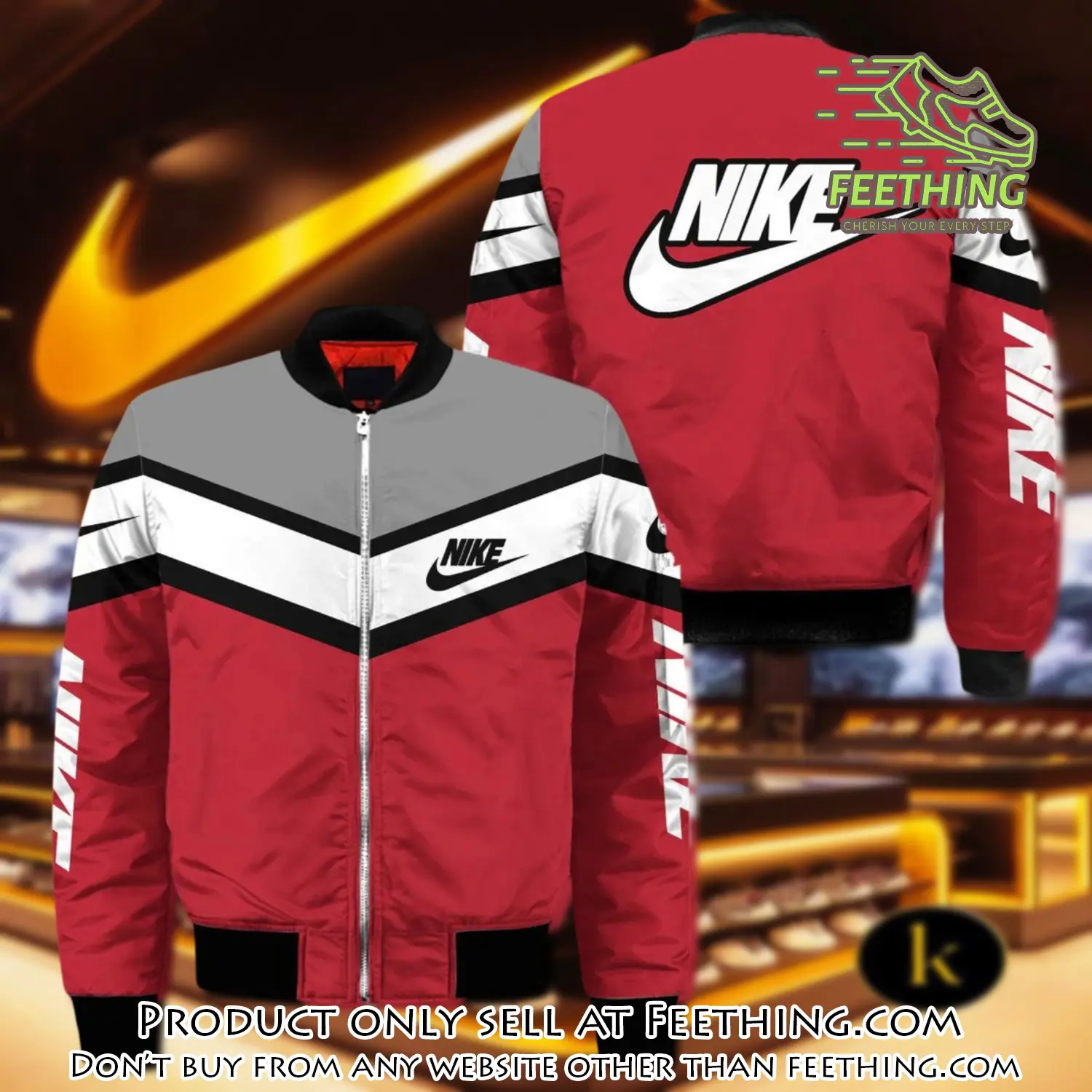 Nike red white grey bomber jacket clothing outfit for men women ft3548628